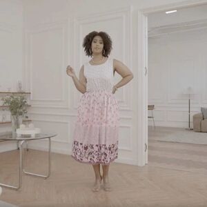 NEW Dress Womens Colorblock Ditsy Floral Print Scoop Neck Tank Dress 2XL 16 PINK